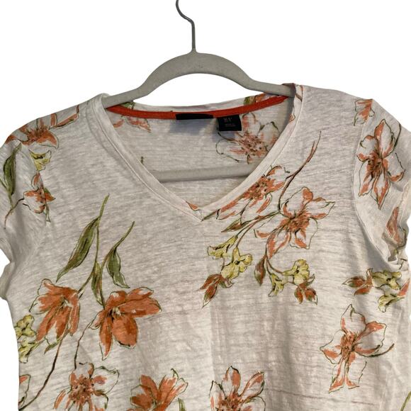Y2K Rachel Royal Flora Asymmetrical Linen Short Sleeve Feminie Top Size Small - Picture 5 of 16